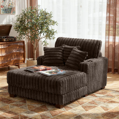 Upholstered Faux Fur Chaise Lounge Sofa Bed Couch With Cup Holder And Throw Pillows