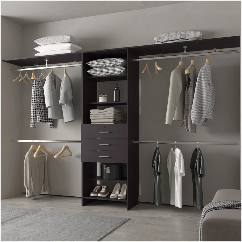 Wengue Modular Closet Organizer System With Hanging Rods, Dark Brown