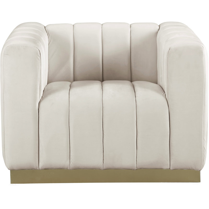 Fauteuil en velours de 38,5 po Tyneside, Velours crème
