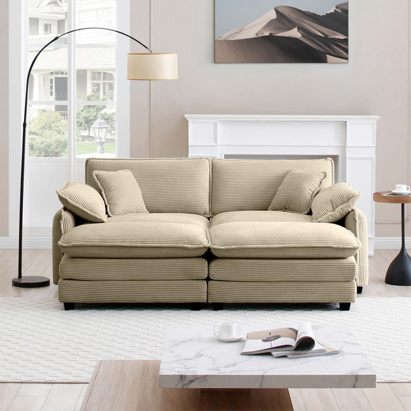 Kaoruko Two-Seater Theater Sofa With 2 Footrest, 2-Seater Sofa With Ottoman For Small Living Spaces, Beige