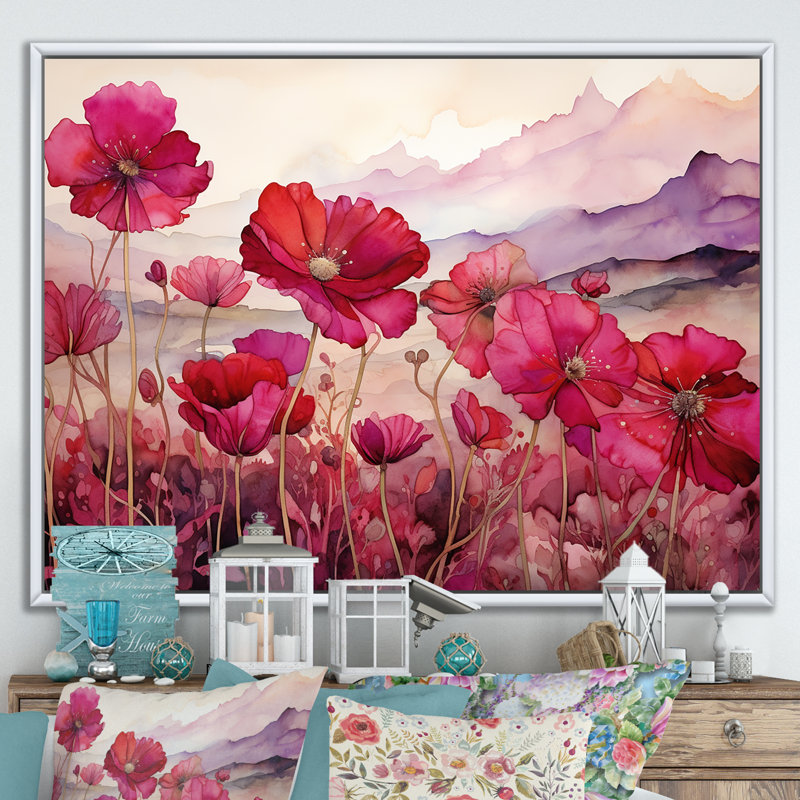 «Perfectly Passionate Flowers Field» sur impression sur toile, Cadre flottant blanc, 30" H x 40" W