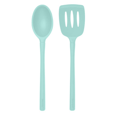 Tovolo Flex-Core Silicone Slotted Turner and Deep Spoon Set of 2, Aqua Seafoam Green