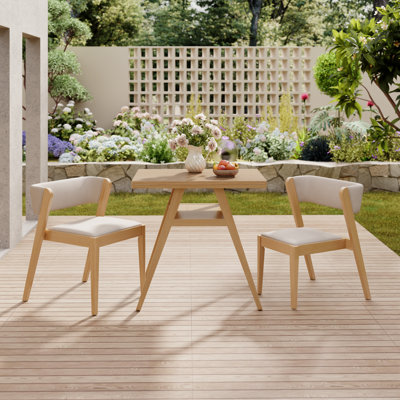 Ensemble de salle à manger 3 pièces en bois massif Aderyn, rangement ouvert sous la table et chaises empilables à plusieurs niveaux pour petits espaces