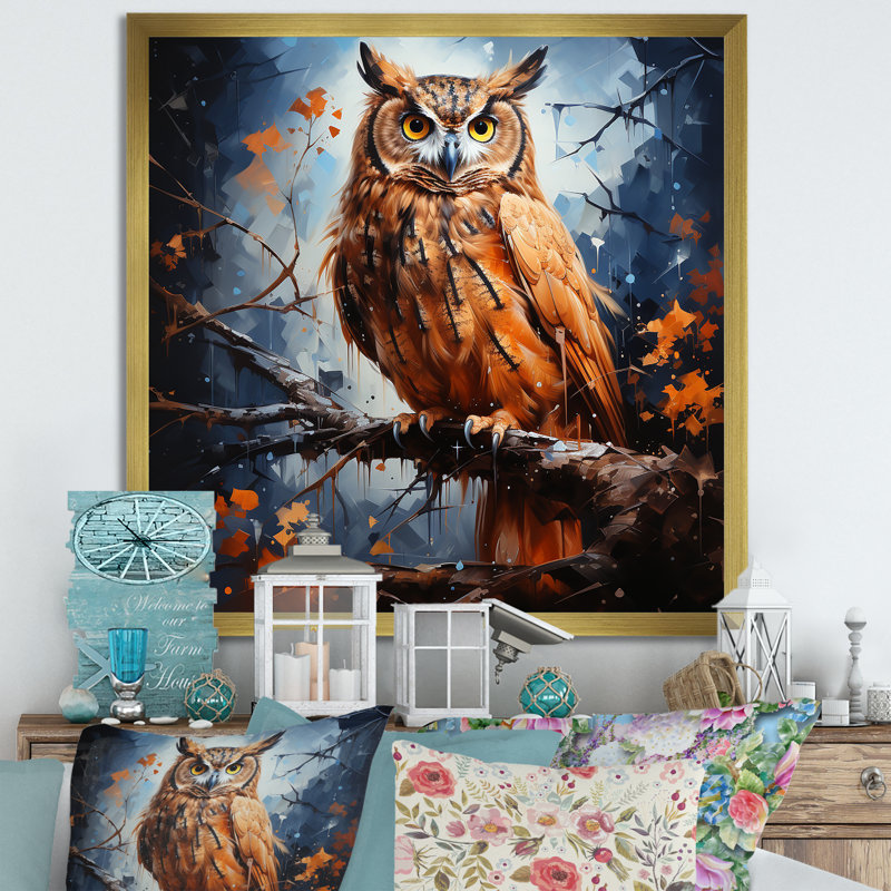 «Owl Twilights Mystique I» sur toile, Cadre doré simple, H 16 po x l 16 po x P 1 po