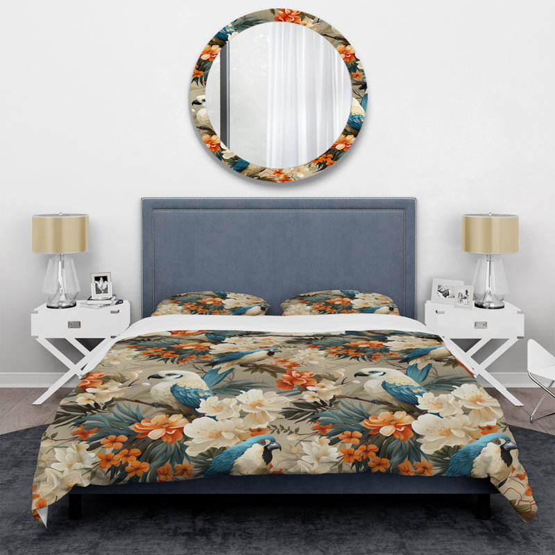 Playful Floral Tropical Birds - Ensemble de housse de couette floral - Polyester en microfibre