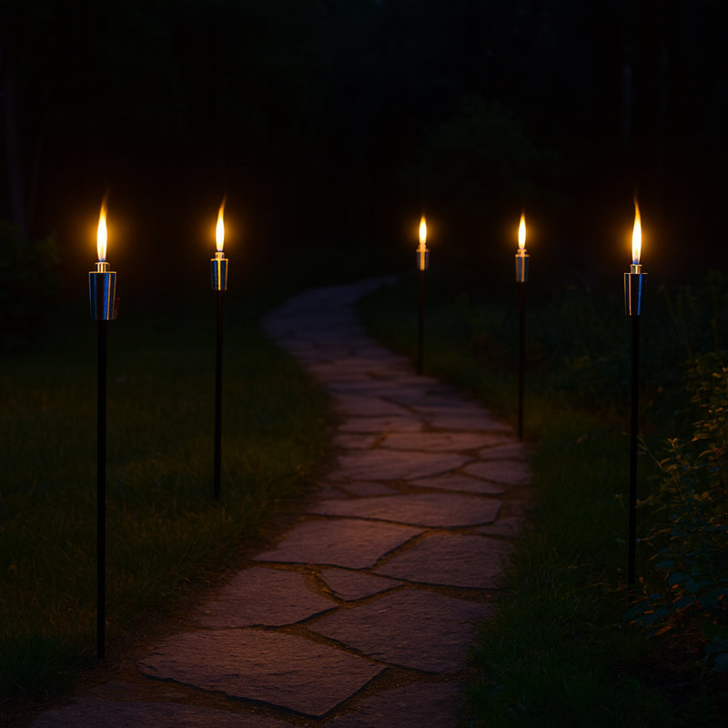 Harbour Housewares - 12x Garden Flame Torches - Metal Barrel Design, Black