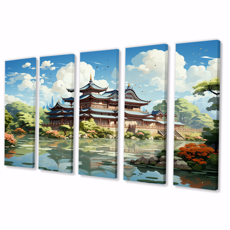 Tranquil Japanese Landscape - China, art mural sur toile 5 pièces, H 28 po x l 60 po