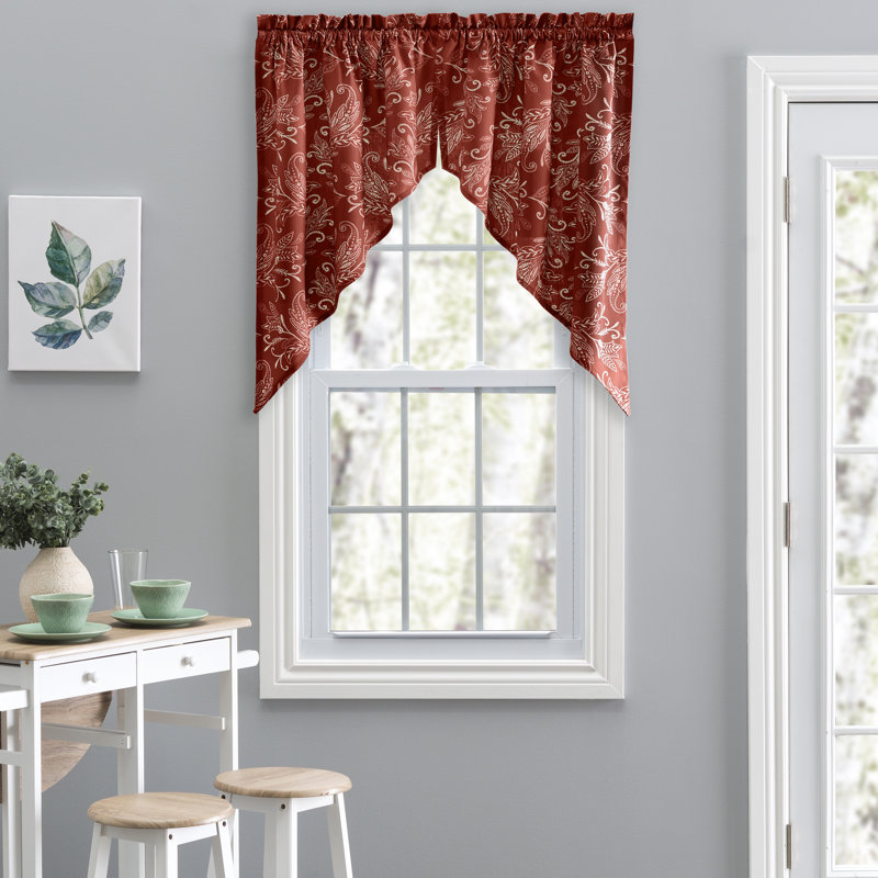 Sanita Floral Cotton Swag 56" Window Valance, Brick
