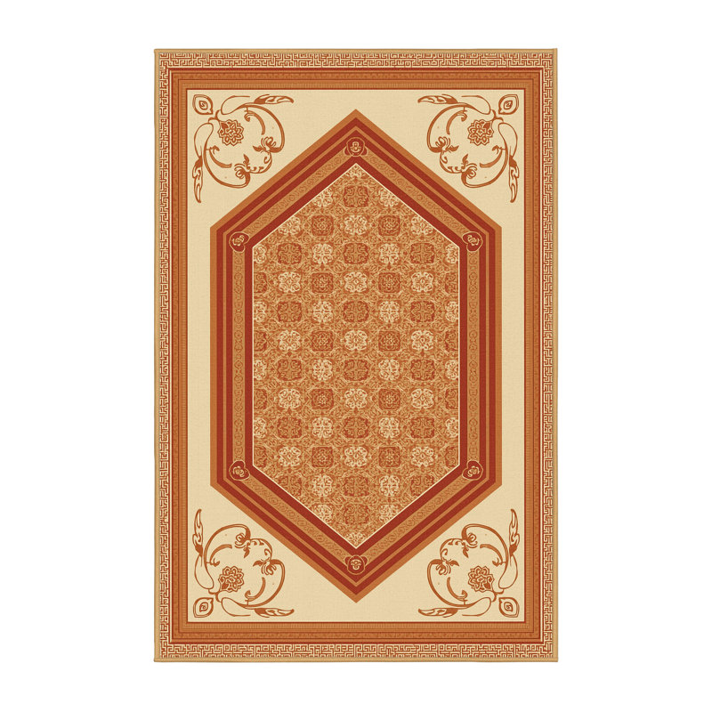 Tapis oriental traditionnel lavable à la machine en brun Madiun - reliure brun clair, 5 x 7