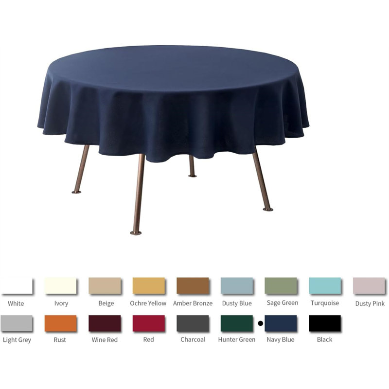 Grace Polyester Round Tablecloth, Navy Blue, 70" L x 70" W