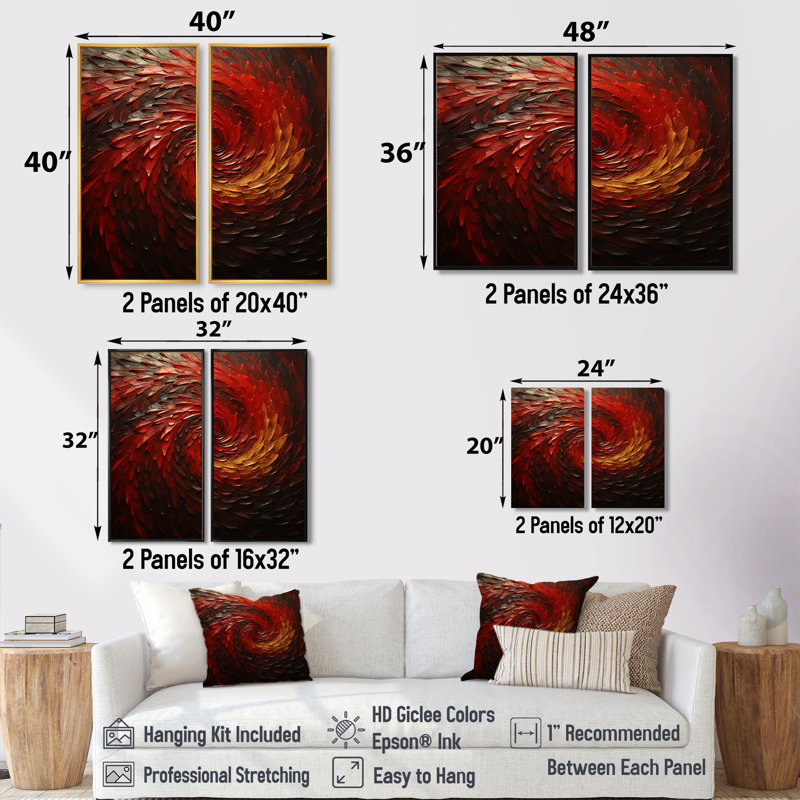 Red Whimsical Whirl Spiral - Abstract Spirals, art mural, H 40 po x l 40 po, Impression encadrée flottante, Doré