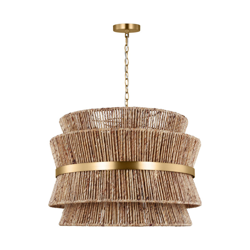 Thurlo 4-Light Large Hanging Shade, 23.6" H x 32" W x 32" D, Satin Brass with Paper Rope Shade, Satin Brass