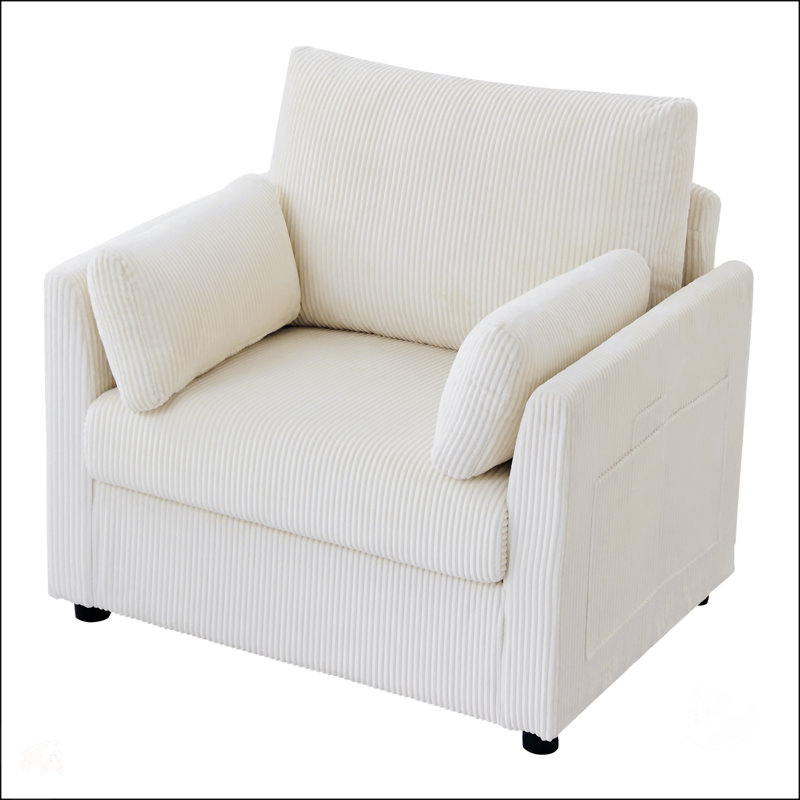 Fauteuil d'appoint en velours côtelé avec poches de rangement latérales, fauteuil simple rembourré moderne pour plus de confort et de style