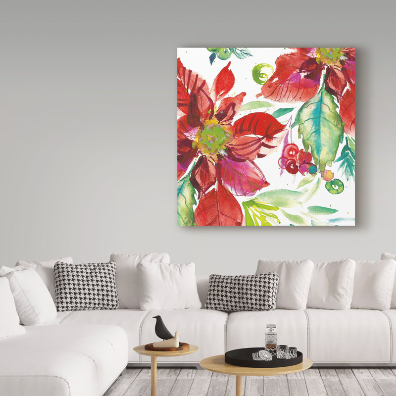 « poinsettia pretty ii », reproduction de peinture à l’acrylique sur toile tendue, H 14 po x l 14 po x P 2 po