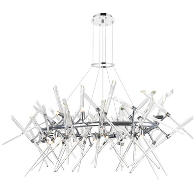 12 Light 43in Chandelier in Chrome – Modern Crystal Ceiling Light Fixture for Dining Room, Foyer, or Bedroom