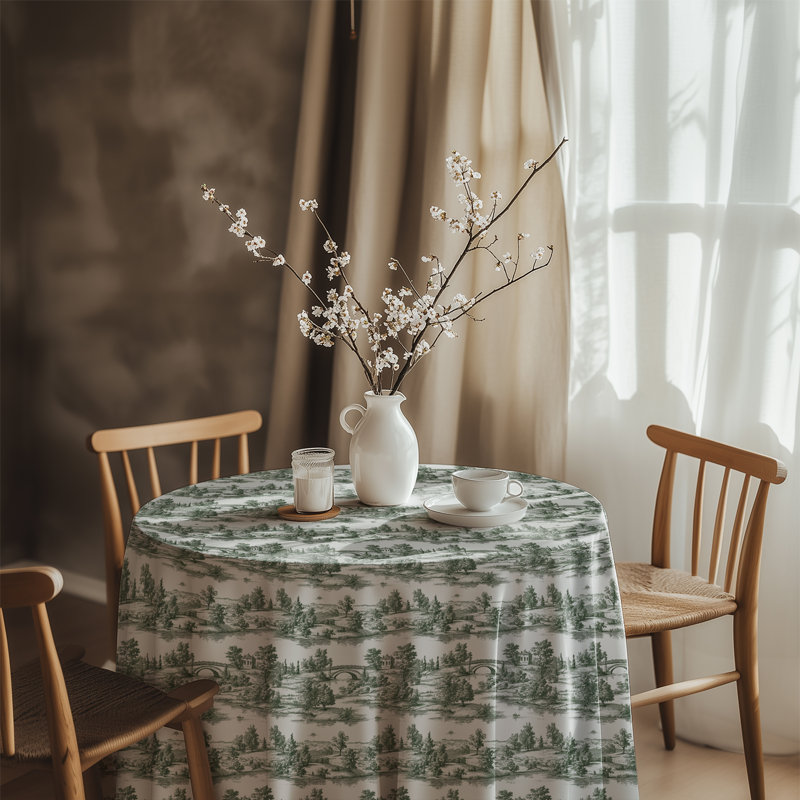 Canva 505 Printed Tablecloth 60 inch Round, Green/White