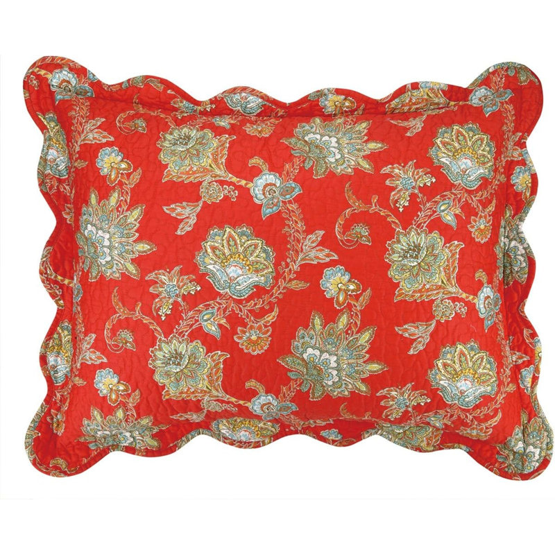 Jacobean Cotton Floral Sham, Red