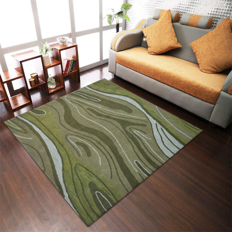 Tapis écologiques en laine touffetée à la main Dalvey - couleur verte | Conception abstraite, Carré 8 pi