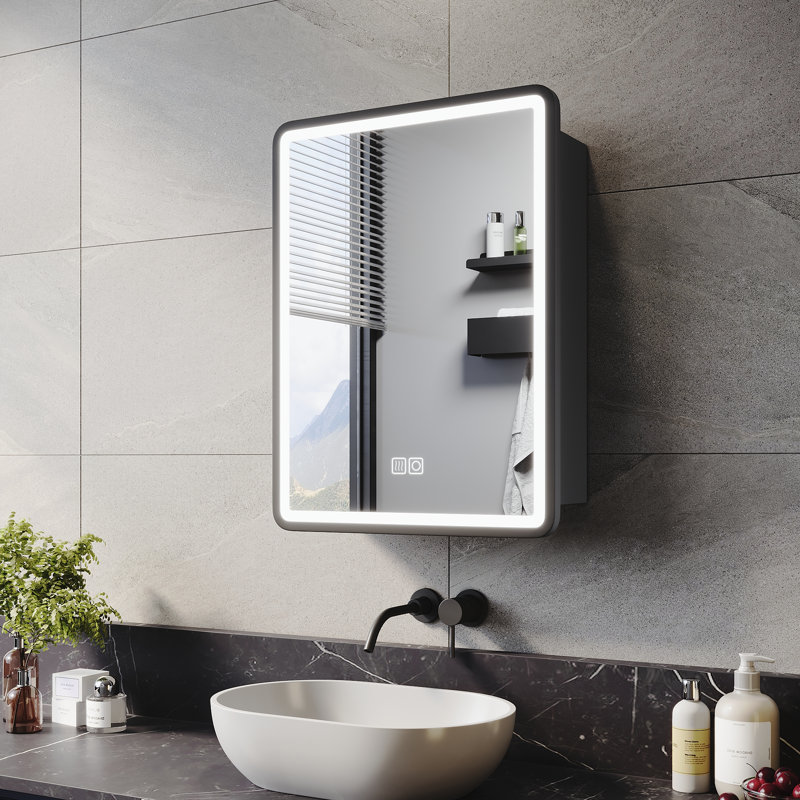 W H Wall Mounted Required Medicine Cabinet Mirror, 450*600*130mm, Matte Black