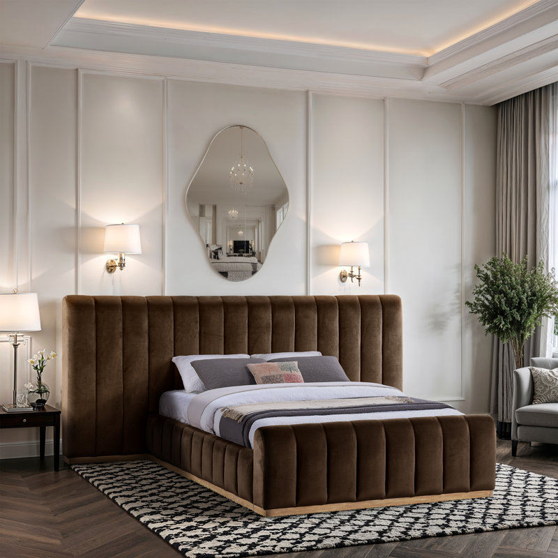 Lit en velours Amara, Grand, Velours brun
