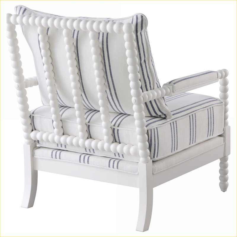 Fauteuil d'appoint rembourré blanc neige et bleu marine pour adultes avec accoudoirs rembourrés et siège en bois massif