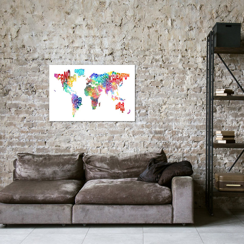 Carte typographique du monde par Michael Tompsett - Impression sur toile tendue sur châssis, H 26 po x l 40 po x P 1,5 po
