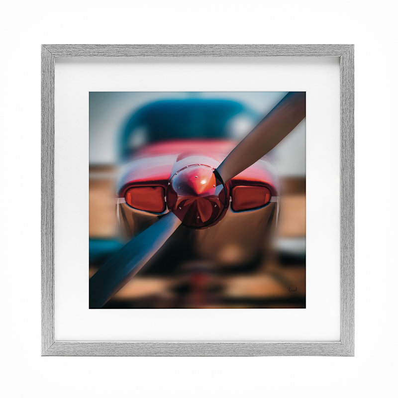Reproduction sous verre rouge d'une hélice d'avion rouge, conception par Renel Peters, H 16 po x l 16 po