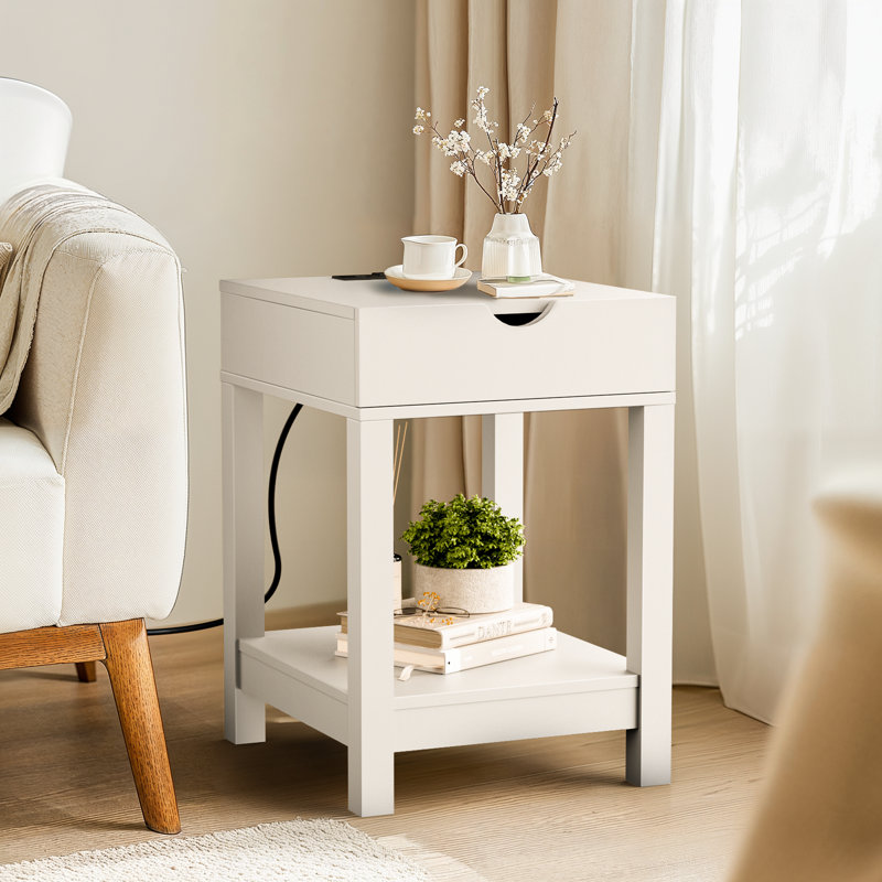 Maryamawit Modern End Table with USB Charging Station & Storage – 22.8" Small Nightstand Side Table for Living Room & Bedroom