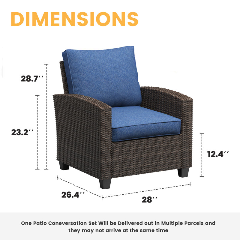 Patio Wicker Sofa Chair with Cushions , Slate Blue