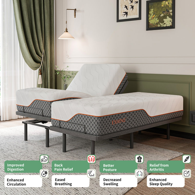 Massaging Zero Gravity Adjustable Bed Frame with 12” Hybrid Mattress, Anti-Snore, Wireless Remote-E3100 Series, Split King