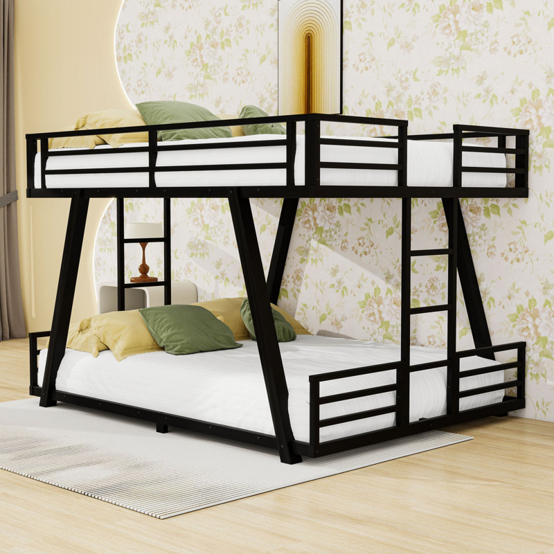 Metal Bunk Bed with Dual Ladders and Reinforced Stability, Queen Over Queen