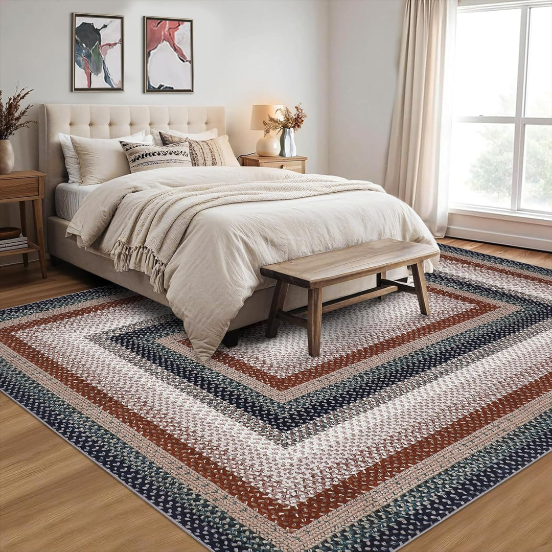 Washable Braided Print Area Rug, Non-Slip for Entryway, Kitchen & Laundry Room