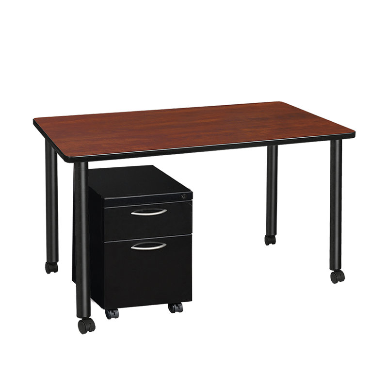Regency Kee Mobile Desk with Storage, 29" H x 48" W x 24" D, Cherry/Black