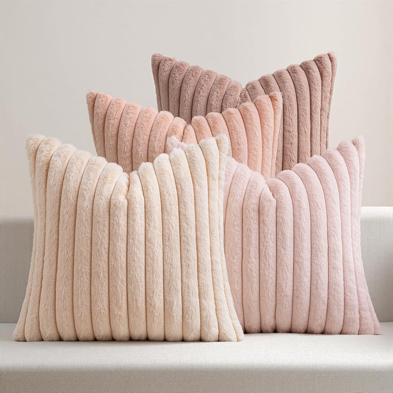 Housses de coussin à rayures roses 45 x 45 cm, ensemble de 4, style bord de mer moderne, Rose