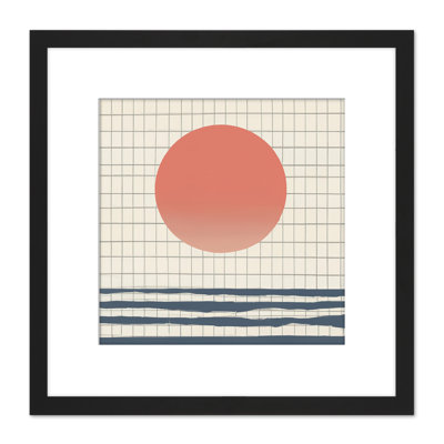 Ocean Sunset Simple Sun Moon Japanese Grid - Single Picture Frame Print