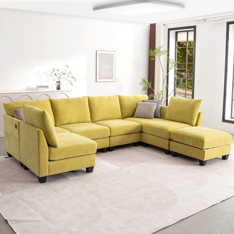 Amold 124'' 6-Seater Sectional Sofa, U-shaped Modular Sofa Cloud Couch, Comfortable Living Room Sofa With Ottoman Storage
