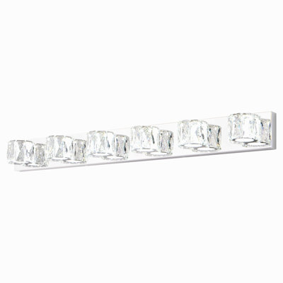 41" Modern Crystal 6-Light Led Wall Sconce – Elegant Chrome Bathroom Vanity Light With Clear Crystal Shades For Bathroom, Bedroom, Or Hallway