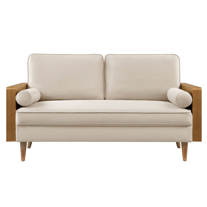 Kellan Performance Velvet Sofa In Walnut Alabaster, Walnut Almond, 33.86" H x 61.22" W x 31.89" D, 2