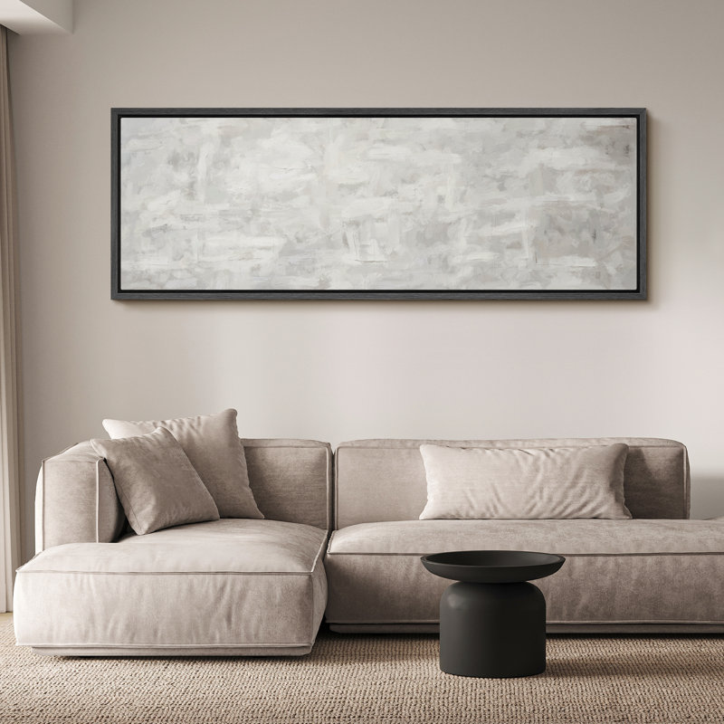 "Minimal Landscape Minimalist White Abstract", impression sur toile encadrée, H 20 po x l 60 po, Noir, noir, noir, noir