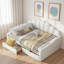 Lit de jour rembourré pleine grandeur avec dossier coquille et 2 tiroirs, beige, robuste et peu encombrant pour la chambre à coucher ou la chambre d'amis-1016043573