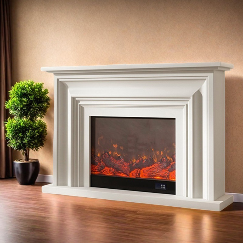 Elegant three-dimensional line design fireplace, White, 49.6" H x 70.86" W x 14.96" D