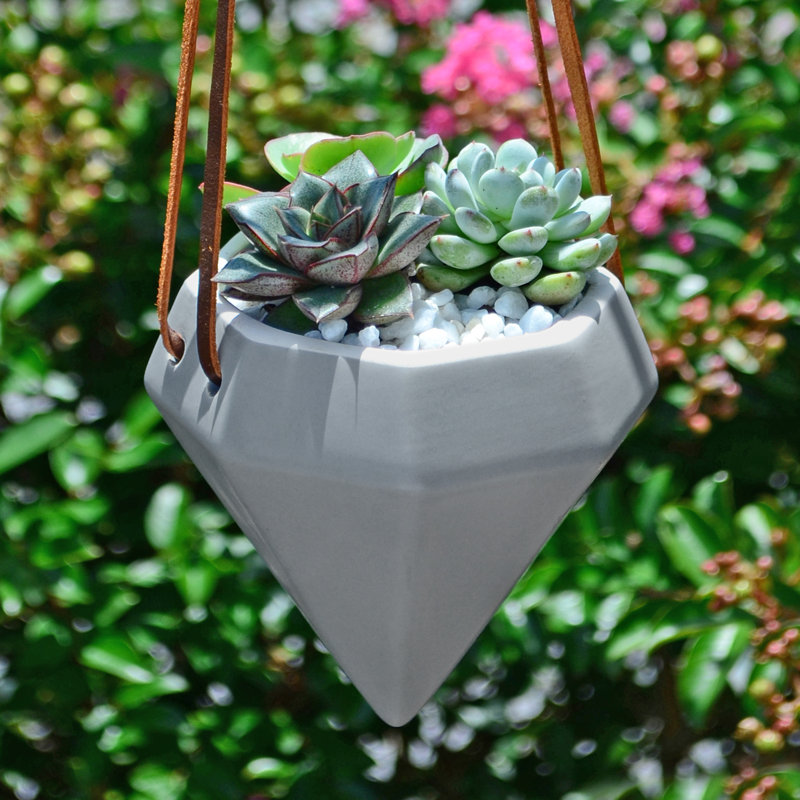 Pot à fleurs suspendu en céramique Guilford Diamond, Gris pâle