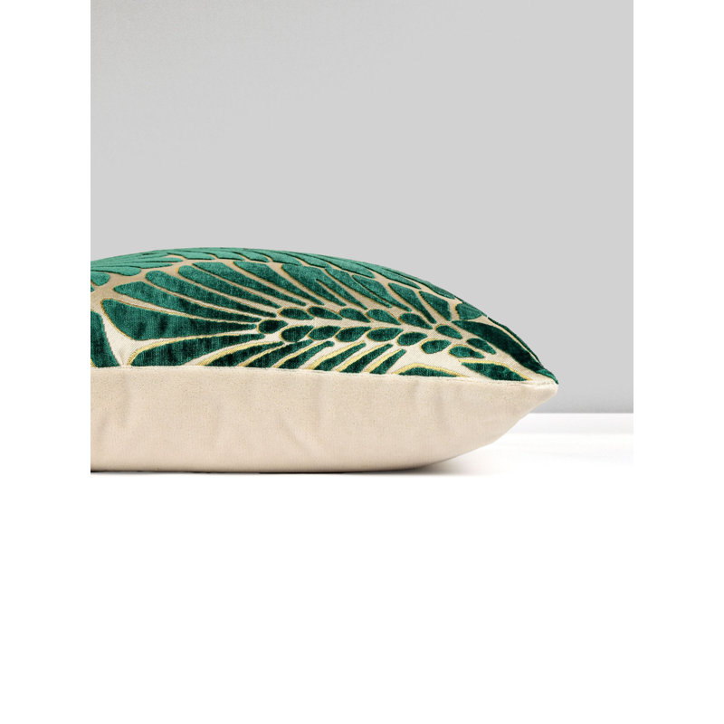 PLUMES / VELVET PILLOW, 22" H x 22" W, Square, Viridian/Beige