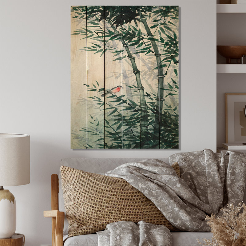 Le petit oiseau dans une forêt de bambous Le petit oiseau dans une forêt de bambous - Peinture sur