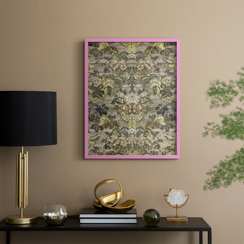 Reproduction florale vintage avec encadrement CECLXVII - bois massif, H 30 po x l 24 po, Rose