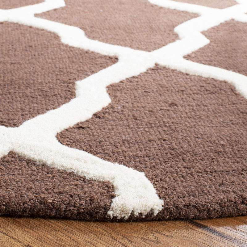 Cannen Hand Tufted Wool Geometric Rug, Rectangle 2' x 3', Ivory/Dark Brown