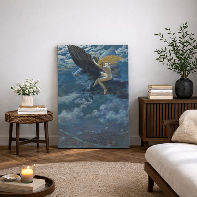 «Winged Horse and Rider Night Sky Art», images de vol de Pégase surréaliste, impression sur toile encadrée