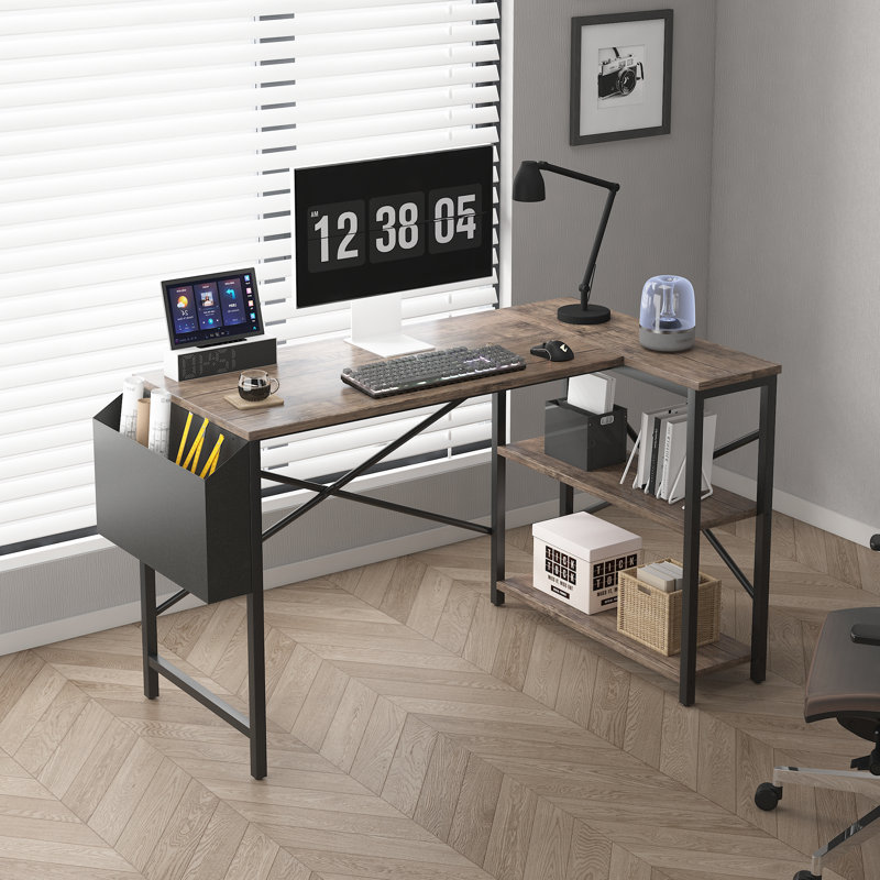 Abiegail L-Shaped Computer Desk, 74" H x 120" W x 75" D, Distressed Wood