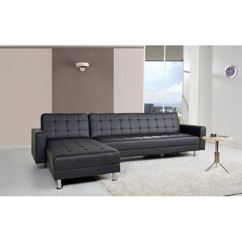 Duplantis 3 Seater Faux Leather Sofa Bed, Black Faux Leather
