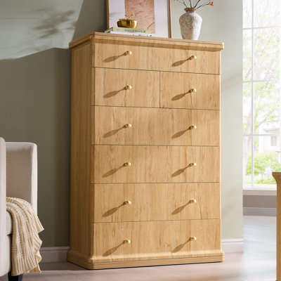 Abarca 48.4" Tall Modern 7 Drawers Dresser, 31.5" Wide Wood Dressers & Chest of Drawers w/Curved Waterfall Design, for Bedroom,living room,Natural